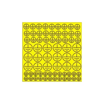 Znak uzemnění v kruhu- 3 velikosti samolepící vinylová fólie aršík 246 ks