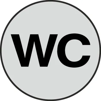 Samolepící etiketa WC text - stříbrná mat samolepící vinylová fólie 90x90 mm