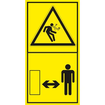 Pozor zpětný chod ramene nahoru - Dodržuj bezpečnou vzdálenost samolepící vinylová fólie 85 x 45 mm