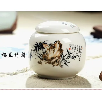 Dóza na potraviny Čínská čajová dóza - bílá keramika（Bambus a kámen）