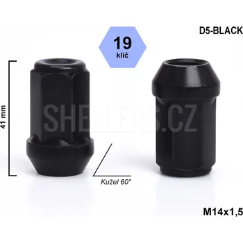Matice na kolo Kolová matice M14x1,5 kužel zavřená prodloužená, černá, klíč 19, D5-BLACK, výška 41 mm