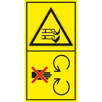 Nebezpečí rotační čepel - Neodstraňuj bezpečnostní kryt pokud je stroj v běhu samolepící vinylová fólie 168 x 88 mm