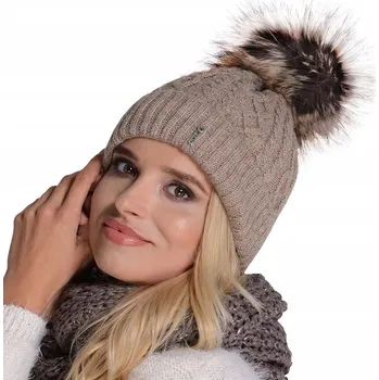 Čepice Fashionweek Dámská vlněná čepice s bambulí JENOT + flísová podšívka ZIZI-C17 Barva: Mocca, Velikost: Universal