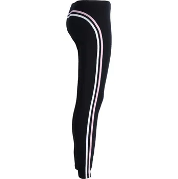 Dámské legíny Černé bavlněné legíny s růžovým proužkem, velikost XL (ODPOVÍDÁ VELIKOSTI L)