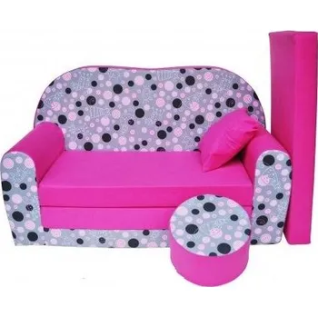 Pohovka Rozkládací dětská pohovka s bobkem a polštářkem Kolečka a Kočičky - Růžová