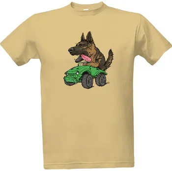 Tričko s potiskem Německý Ovčák Řídí Auto pánské