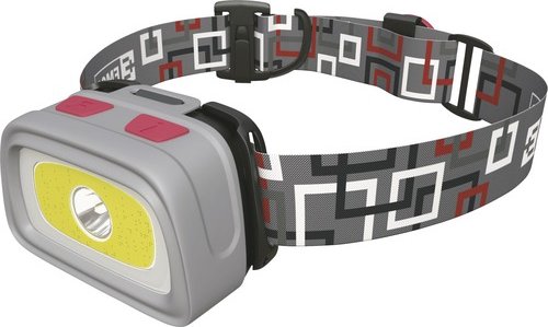 Čelová svítilna Emos COB + CREE LED 3×AAA šedá