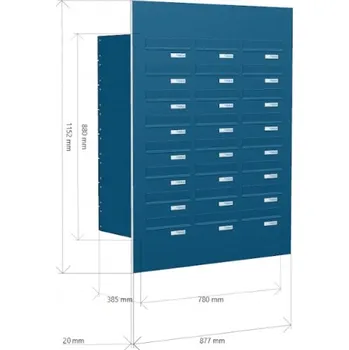 Poštovní schránka Dveřní sestava z B-046 (3x8), čelní deska 877x1152 tl. 20 mm, barva RAL 5019 modrá