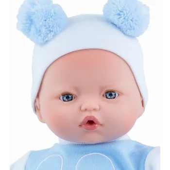 Panenka Realistické miminko - chlapeček Herman v modrobílém overalu od španělské firmy Marina & Pau (Pitus Baby - 40 cm - balené v sáčku)