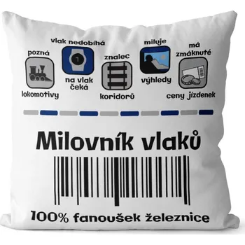Dekorativní polštářek Polštář Milovník vlaků 100% (Velikost: 40 x 40 cm)