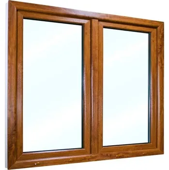 Okno Plastové okno 135x115 cm (1350x1150 mm) | Dvoukřídlé okno se štulpem | Bílé zevnitř | Zlatý dub zvenku | Otevíravé i sklopné | Pravé | 6 komor | 80 mm