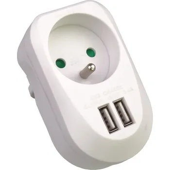 Elektrická zásuvka PremiumCord NAPÁJECÍ ADAPTÉR 230V/2xUSB 5V 3.4A + ZÁSUVKA 230V