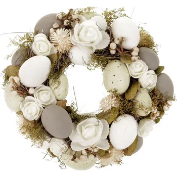Autronic PRZ3316 věnec s umělými vajíčky a květinami 32 cm Velikonoční dekorace Autronic PRZ3316 věnec s umělými vajíčky a květinami 32 cm