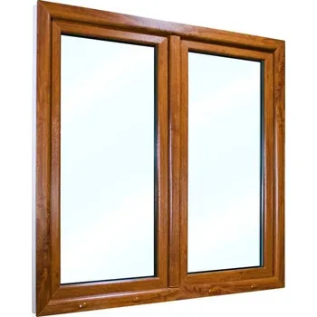 Okno Plastové okno 135x135 cm (1350x1350 mm) | Dvoukřídlé okno se štulpem | Bílé zevnitř | Zlatý dub zvenku | Otevíravé i sklopné | Pravé | 6 komor | 80 mm