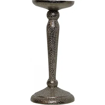 Svícen Stříbrný lesklý kovový svícen široký - Ø 9*22cm