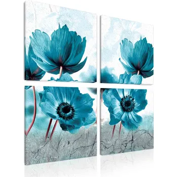 Malvis ® Čtyřdílný obraz tyrkysový mák Velikost (šířka x výška): 50x50 cm