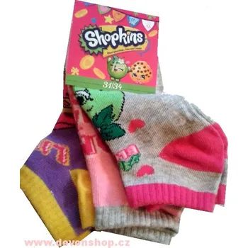 SUN CITY Ponožky SHOPKINS kotníčkové 3 pack s šedou