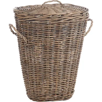 Šedý kónický proutěný koš s víkem Willo - 52*42*75 cm