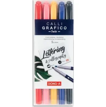 Set školních potřeb Pisaki do kaligrafi dwustronne pędzelek 5 kolorów