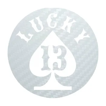 Samolepící dekorace Lucky 13 šťastná třináctka (51 - 3D karbon bílý) SAMOLEPKA NA AUTO, NÁLEPKA, FÓLIE, POLEP, TUNING, VLASTNÍ TEXT, TISK, AUTOSAMOLEPKY.cz, POLEPY, OBRÁZEK, LOGO, 3D STICKERS