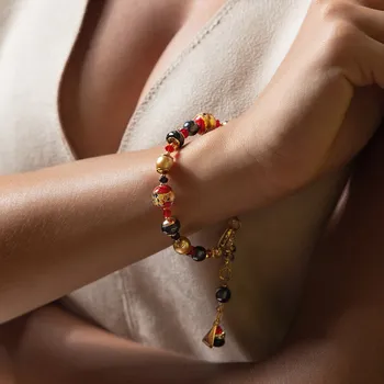 Náramek Lampglas Náramek Red Desire s 24kt zlatem v perlách Lampglas