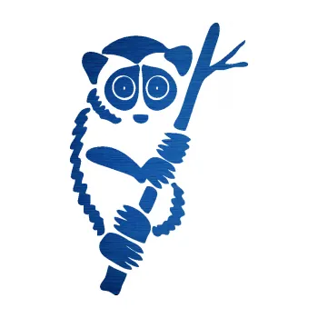 Samolepící dekorace Opice 004 pravá lemur na stromě (65 - škrábaný kov modrý) SAMOLEPKA NA AUTO, NÁLEPKA, FÓLIE, POLEP, TUNING, VLASTNÍ TEXT, TISK, AUTOSAMOLEPKY.cz, POLEPY, OBRÁZEK, LOGO, 3D STICKERS