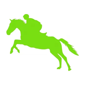 Samolepící dekorace Kůň 019 levá jezdec v sedle (04 - zelená kawasaki) SAMOLEPKA NA AUTO, NÁLEPKA, FÓLIE, POLEP, TUNING, VLASTNÍ TEXT, TISK, AUTOSAMOLEPKY.cz, POLEPY, OBRÁZEK, LOGO, 3D STICKERS