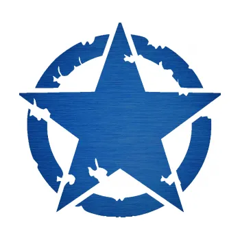 samolepka Hvězda US Army 003 narušená (65 - škrábaný kov modrý) SAMOLEPKA NA AUTO, NÁLEPKA, FÓLIE, POLEP, TUNING, VLASTNÍ TEXT, TISK, AUTOSAMOLEPKY.cz, POLEPY, OBRÁZEK, LOGO, 3D STICKERS