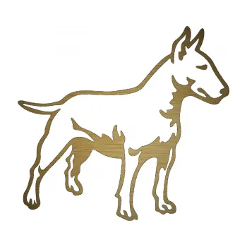 Polep vozidla SAMOLEPKA Pes 153 pravá Bulteriér (64 - škrábaný kov zlatý) NA AUTO, NÁLEPKA, FÓLIE, POLEP, TUNING, VLASTNÍ TEXT, TISK, AUTOSAMOLEPKY.cz, POLEPY, OBRÁZEK, LOGO, SAMOLEPKY