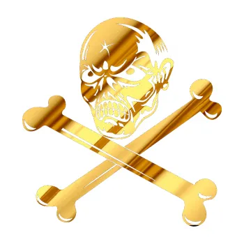 Samolepicí dekorace na vozidlo Head levá zkřížené kosti s lebkou (81 - chrom fólie zlatá zrcadlová) SAMOLEPKA NA AUTO, NÁLEPKA, FÓLIE, POLEP, TUNING, VLASTNÍ TEXT, TISK, AUTOSAMOLEPKY.cz, POLEPY, OBRÁZEK, LOGO, 3D STICKERS