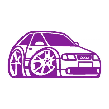 Polep vozidla SAMOLEPKA Audi A3 karikatura pravá (14 - fialová) NA AUTO, NÁLEPKA, FÓLIE, POLEP, TUNING, VLASTNÍ TEXT, TISK, AUTOSAMOLEPKY.cz, POLEPY, OBRÁZEK, LOGO, SAMOLEPKY
