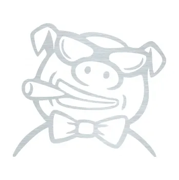 Samolepicí dekorace na vozidlo Prase 005 levá s doutnikem (61 - škrábaný hliník) SAMOLEPKA NA AUTO, NÁLEPKA, FÓLIE, POLEP, TUNING, VLASTNÍ TEXT, TISK, AUTOSAMOLEPKY.cz, POLEPY, OBRÁZEK, LOGO, 3D STICKERS