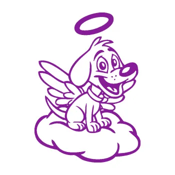 Polep vozidla SAMOLEPKA Pes 126 pravá andílek na obláčku (14 - fialová) NA AUTO, NÁLEPKA, FÓLIE, POLEP, TUNING, VLASTNÍ TEXT, TISK, AUTOSAMOLEPKY.cz, POLEPY, OBRÁZEK, LOGO, SAMOLEPKY