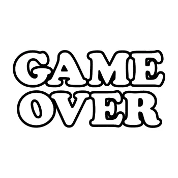 Polep vozidla SAMOLEPKA Game over nad sebou 001 (01 - černá) NA AUTO, NÁLEPKA, FÓLIE, POLEP, TUNING, VLASTNÍ TEXT, TISK, AUTOSAMOLEPKY.cz, POLEPY, OBRÁZEK, LOGO, SAMOLEPKY