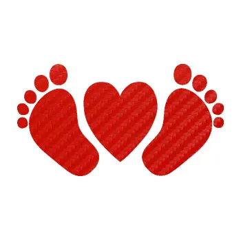 Samolepicí dekorace na vozidlo Baby on board 004 nožičky se srdíčkem (53 - 3D karbon červený) SAMOLEPKA NA AUTO, NÁLEPKA, FÓLIE, POLEP, TUNING, VLASTNÍ TEXT, TISK, AUTOSAMOLEPKY.cz, POLEPY, OBRÁZEK, LOGO, 3D STICKERS