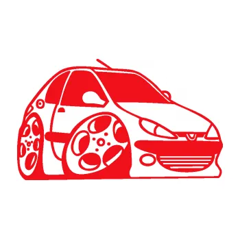 Polep vozidla SAMOLEPKA Peugeot 206 karikatura pravá (10 - červená) NA AUTO, NÁLEPKA, FÓLIE, POLEP, TUNING, VLASTNÍ TEXT, TISK, AUTOSAMOLEPKY.cz, POLEPY, OBRÁZEK, LOGO, SAMOLEPKY