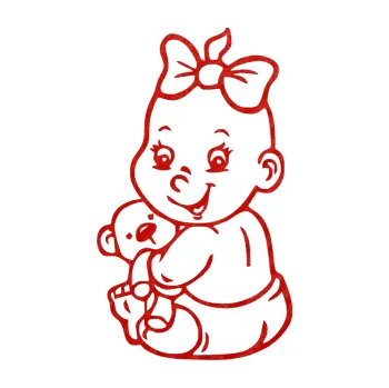 Samolepicí dekorace na vozidlo Dítě v autě 018 levá holčička s medvídkem (53 - 3D karbon červený) SAMOLEPKA NA AUTO, NÁLEPKA, FÓLIE, POLEP, TUNING, VLASTNÍ TEXT, TISK, AUTOSAMOLEPKY.cz, POLEPY, OBRÁZEK, LOGO, 3D STICKERS