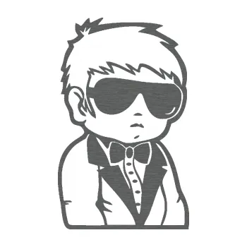 Samolepicí dekorace na vozidlo Dítě v autě 059 pravá chlapec s brýlemi (62 - škrábaný titan) SAMOLEPKA NA AUTO, NÁLEPKA, FÓLIE, POLEP, TUNING, VLASTNÍ TEXT, TISK, AUTOSAMOLEPKY.cz, POLEPY, OBRÁZEK, LOGO, 3D STICKERS