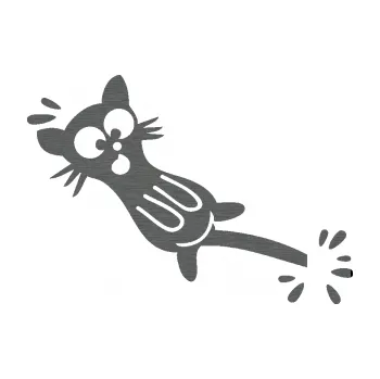 Samolepicí dekorace na vozidlo Kočka přivřená do dveří levá (62 - škrábaný titan) SAMOLEPKA NA AUTO, NÁLEPKA, FÓLIE, POLEP, TUNING, VLASTNÍ TEXT, TISK, AUTOSAMOLEPKY.cz, POLEPY, OBRÁZEK, LOGO, 3D STICKERS