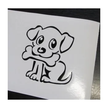 Polep vozidla SAMOLEPKA Pes 076 levá štěnátko s kostičkou (17 - šedá) NA AUTO, NÁLEPKA, FÓLIE, POLEP, TUNING, VLASTNÍ TEXT, TISK, AUTOSAMOLEPKY.cz, POLEPY, OBRÁZEK, LOGO, SAMOLEPKY