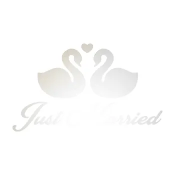 Samolepící dekorace SAMOLEPKA Just Married 006 nápis labutě (82 - odrazková reflexní bílá) NA AUTO, NÁLEPKA, FÓLIE, POLEP, TUNING, VLASTNÍ TEXT, TISK, AUTOSAMOLEPKY.cz, POLEPY, OBRÁZEK, LOGO, SAMOLEPKY