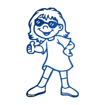 Samolepicí dekorace na vozidlo Dítě v autě 015 levá malá slečna s brýlemi (65 - škrábaný kov modrý) SAMOLEPKA NA AUTO, NÁLEPKA, FÓLIE, POLEP, TUNING, VLASTNÍ TEXT, TISK, AUTOSAMOLEPKY.cz, POLEPY, OBRÁZEK, LOGO, 3D STICKERS