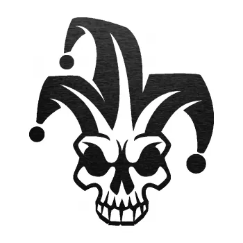 Samolepicí dekorace na vozidlo Lebka 019 kašpárek levá (63 - škrábaný kov černý) SAMOLEPKA NA AUTO, NÁLEPKA, FÓLIE, POLEP, TUNING, VLASTNÍ TEXT, TISK, AUTOSAMOLEPKY.cz, POLEPY, OBRÁZEK, LOGO, 3D STICKERS