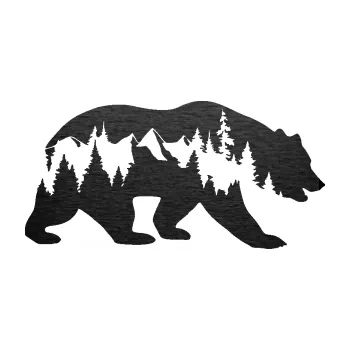Samolepící dekorace SAMOLEPKA Hory s medvědem pravá (63 - škrábaný kov černý) NA AUTO, NÁLEPKA, FÓLIE, POLEP, TUNING, VLASTNÍ TEXT, TISK, AUTOSAMOLEPKY.cz, POLEPY, OBRÁZEK, LOGO, SAMOLEPKY