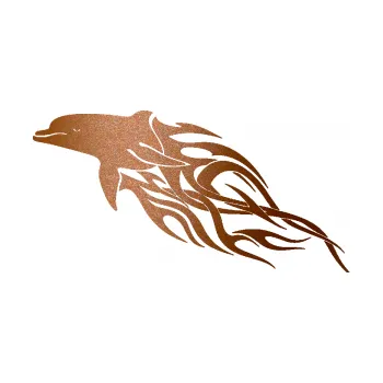 Samolepicí dekorace na vozidlo Animal flames 102 levá delfín (44 - měděná metalíza) SAMOLEPKA NA AUTO, NÁLEPKA, FÓLIE, POLEP, TUNING, VLASTNÍ TEXT, TISK, AUTOSAMOLEPKY.cz, POLEPY, OBRÁZEK, LOGO, 3D STICKERS