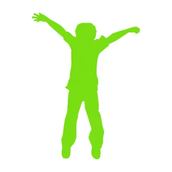 samolepka Děti silueta 008 levá kluk skáče (04 - zelená kawasaki) SAMOLEPKA NA AUTO, NÁLEPKA, FÓLIE, POLEP, TUNING, VLASTNÍ TEXT, TISK, AUTOSAMOLEPKY.cz, POLEPY, OBRÁZEK, LOGO, 3D STICKERS