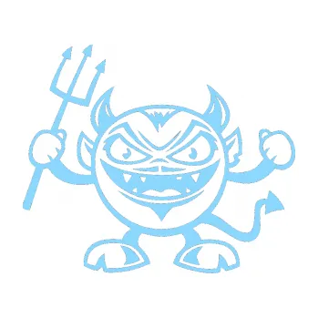 Samolepicí dekorace na vozidlo Devil levá čertík s vidlemi (03 - světle modrá) SAMOLEPKA NA AUTO, NÁLEPKA, FÓLIE, POLEP, TUNING, VLASTNÍ TEXT, TISK, AUTOSAMOLEPKY.cz, POLEPY, OBRÁZEK, LOGO, 3D STICKERS