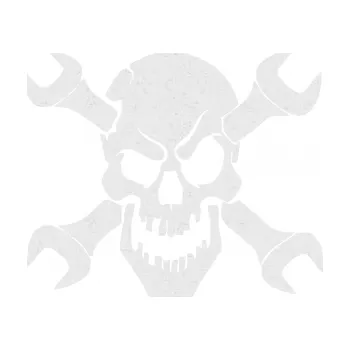 Samolepicí dekorace na vozidlo Lebka 015 levá zkřížené klíče (84 - Ultra Metalic bílá) SAMOLEPKA NA AUTO, NÁLEPKA, FÓLIE, POLEP, TUNING, VLASTNÍ TEXT, TISK, AUTOSAMOLEPKY.cz, POLEPY, OBRÁZEK, LOGO, 3D STICKERS