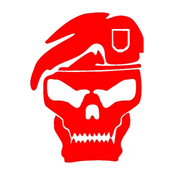 Samolepicí dekorace na vozidlo Lebka army levá (74 - Fluorescentní červená) SAMOLEPKA NA AUTO, NÁLEPKA, FÓLIE, POLEP, TUNING, VLASTNÍ TEXT, TISK, AUTOSAMOLEPKY.cz, POLEPY, OBRÁZEK, LOGO, 3D STICKERS