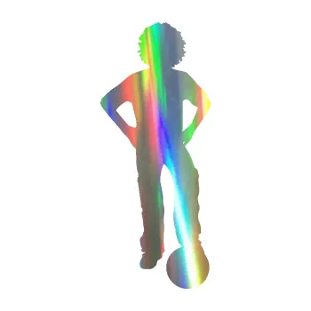 samolepka Děti silueta 004 pravá kluk fotbalista (93 - Holografická) SAMOLEPKA NA AUTO, NÁLEPKA, FÓLIE, POLEP, TUNING, VLASTNÍ TEXT, TISK, AUTOSAMOLEPKY.cz, POLEPY, OBRÁZEK, LOGO, 3D STICKERS